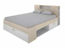Vente-unique Cama con compartimentos 140 x 190 cm color natural y blanco + somier - LEANDRE Color natural claro / Blanco Sale