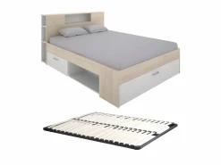 Vente-unique Cama con compartimentos 140 x 190 cm color natural y blanco + somier - LEANDRE Color natural claro / Blanco Sale