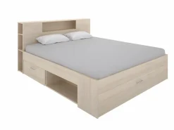 Cama con compartimentos 140 x 190 cm color natural + somier + colchón - LEANDRE^Vente-unique Outlet