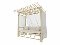 Rendez-Vous Déco Cama con dosel de exterior en rama de teca y lona - Tika Blanco Best