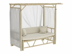 Rendez-Vous Déco Cama con dosel de exterior en rama de teca y lona - Tika Blanco Best
