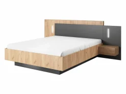 Cama con mesitas de noche con 2 cajones 140 x 190 cm con LEDs natural y antracita - FRANCOLI^Vente-unique