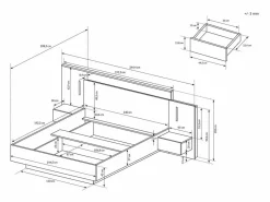 Cama con mesitas de noche con 2 cajones 140 x 190 cm con LEDs natural y antracita - FRANCOLI^Vente-unique