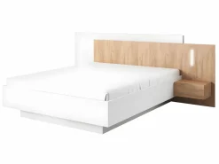 Cama con mesitas de noche 2 cajones en 160 x 200 cm LEDs blanco y natural + somier - FRANCOLI^Vente-unique