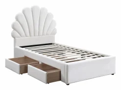 Vente-unique Cama Terciopelo|Cama Con Almacenaje|Cama concha 90 x 190 cm con 2 cajones en terciopelo + colchón - MOANA