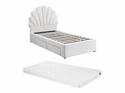 Vente-unique Cama Terciopelo|Cama Con Almacenaje|Cama concha 90 x 190 cm con 2 cajones en terciopelo + colchón - MOANA