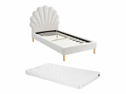 Vente-unique Cama concha 90 x 190cm en terciopelo beige con colchón - MOANA Blanco Sale