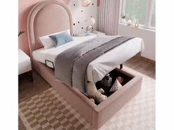 Merax Cama contenedor 90 x 190 cm con cabecero redondo - Terciopelo - Estampado cósmico - (sin colchón) Rosa Discount