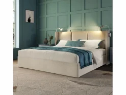 Merax Cama Con Canapé|Cama contenedor 140 x 200 cm con cabecero - tela de lino - USB + lámpara de lectura -