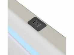 Merax Cama contenedor 90 x 200 cm con cabecero - LED, reproductor Bluetooth y toma USB - Cuero PU - Blanco Discount