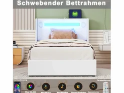 Merax Cama contenedor 90 x 200 cm con cabecero - LED, reproductor Bluetooth y toma USB - Cuero PU - Blanco Discount