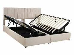 Merax Cama contenedor 180 x 200 cm/2 x 90 x 200 cm con cabecero - cama modular - apertura lateral - tejido de lino - Beige Hot