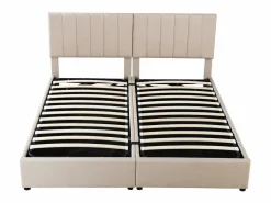 Merax Cama contenedor 180 x 200 cm/2 x 90 x 200 cm con cabecero - cama modular - apertura lateral - tejido de lino - Beige Hot