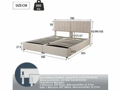 Merax Cama contenedor 180 x 200 cm/2 x 90 x 200 cm con cabecero - cama modular - apertura lateral - tejido de lino - Beige Hot