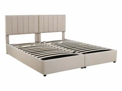 Merax Cama contenedor 180 x 200 cm/2 x 90 x 200 cm con cabecero - cama modular - apertura lateral - tejido de lino - Beige Hot
