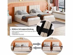 Merax Cama contenedor 180 x 200 cm/2 x 90 x 200 cm con cabecero - cama modular - apertura lateral - tejido de lino - Beige Hot