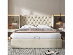 ModernLuxe Cama Terciopelo|Cama Con Canapé|Cama contenedor acolchada de terciopelo 160x200 cm con somier de láminas -