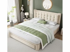 Cama contenedor acolchada 160x200cm en terciopelo - con cajón y somier - Beige (sin colchón)^ModernLuxe Clearance