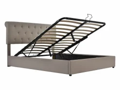Cama contenedor con caja de almacenamiento - 160 x 200 cm - tela de lino - somier de láminas - color natural^Merax Sale