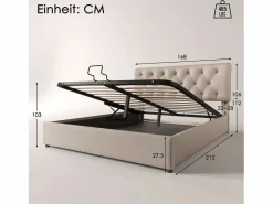 Cama contenedor con caja de almacenamiento - 160 x 200 cm - tela de lino - somier de láminas - color natural^Merax Sale