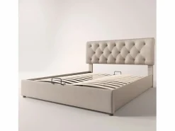 Cama contenedor con caja de almacenamiento - 160 x 200 cm - tela de lino - somier de láminas - color natural^Merax Sale