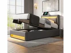 Cama contenedor de piel sintética de 90x200 cm con LED - con puertos de carga (por cable e inalámbrico) -^ModernLuxe Clearance
