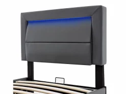 Cama contenedor de piel sintética de 90x200 cm con LED - con puertos de carga (por cable e inalámbrico) -^ModernLuxe Clearance