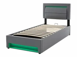 Cama contenedor de piel sintética de 90x200 cm con LED - con puertos de carga (por cable e inalámbrico) -^ModernLuxe Clearance