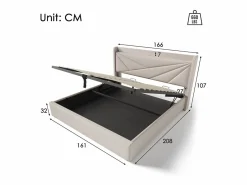 ModernLuxe Cama Con Canapé|Cama Con Almacenaje|Cama contenedor de tela de lino 160x200 cm - con puerto USB y somier -