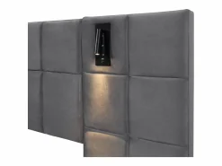 ModernLuxe Cama contenedor de terciopelo - 180x200cm - con LED y puerto de carga - (mesita de noche no incluida) Gris