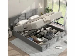 ModernLuxe Cama contenedor de terciopelo con somier de láminas + cabecero ajustable - 160x200cm - Gris Discount