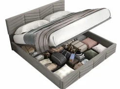 ModernLuxe Cama contenedor de terciopelo con somier de láminas + cabecero ajustable - 160x200cm - Gris Discount