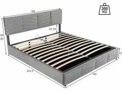 ModernLuxe Cama contenedor de terciopelo con somier de láminas + cabecero ajustable - 160x200cm - Gris Discount