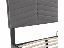 ModernLuxe Cama contenedor de terciopelo con somier de láminas + cabecero ajustable - 160x200cm - Gris Discount