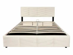 ModernLuxe Cama contenedor de terciopelo con somier de láminas + cabecero ajustable - 140x190cm - Beige Online