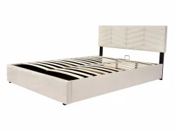 ModernLuxe Cama contenedor de terciopelo con somier de láminas + cabecero ajustable - 140x190cm - Beige Online