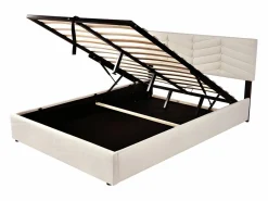 ModernLuxe Cama contenedor de terciopelo con somier de láminas + cabecero ajustable - 140x190cm - Beige Online