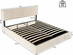 ModernLuxe Cama contenedor de terciopelo con somier de láminas + cabecero ajustable - 160x200cm - Beige Hot