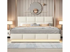 ModernLuxe Cama contenedor tapizada 180x200 cm con iluminación LED - en símil piel - Beige Online