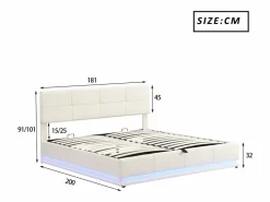 ModernLuxe Cama contenedor tapizada 180x200 cm con iluminación LED - en símil piel - Beige Online