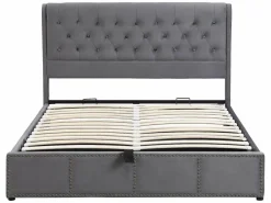 ModernLuxe Cama contenedor tapizada en terciopelo - decorada con remaches - con somier de láminas - 180x200cm - Gris