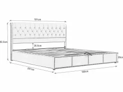 ModernLuxe Cama contenedor tapizada en terciopelo - decorada con remaches - con somier de láminas - 180x200cm - Gris