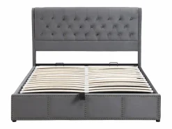 Cama contenedor tapizada en terciopelo - decorada con remaches - con somier de láminas - 140x190cm -^ModernLuxe Online