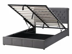 Cama contenedor tapizada en terciopelo - decorada con remaches - con somier de láminas - 140x190cm -^ModernLuxe Online