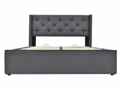 Merax Cama Con Canapé|Cama Con Almacenaje|Cama contenedor 140x200 cm acolchada de algodón, somier incluido, oscuro