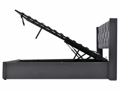 Merax Cama Con Canapé|Cama Con Almacenaje|Cama contenedor 140x200 cm acolchada de algodón, somier incluido, oscuro