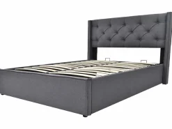 Merax Cama Con Canapé|Cama Con Almacenaje|Cama contenedor 140x200 cm acolchada de algodón, somier incluido, oscuro