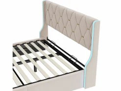 Cama de 140 x 190 cm - cama doble con somier - almacenaje - resorte de gas y tiras LED a cada lado del cabecero - terciopelo -^ Sale