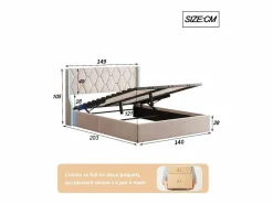 Cama de 140 x 190 cm - cama doble con somier - almacenaje - resorte de gas y tiras LED a cada lado del cabecero - terciopelo -^ Sale