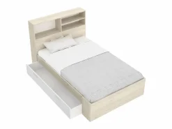 Vente-unique Cama de 120 x 190 cm con almacenaje en color natural y blanco - VARDIEL Color natural claro / Blanco Hot